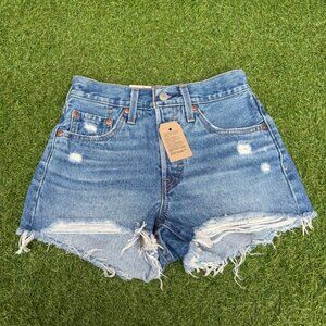 Levis 501 Womens Denim Shorts Size 24 Blue Distressed High Rise Jean Cutoffs